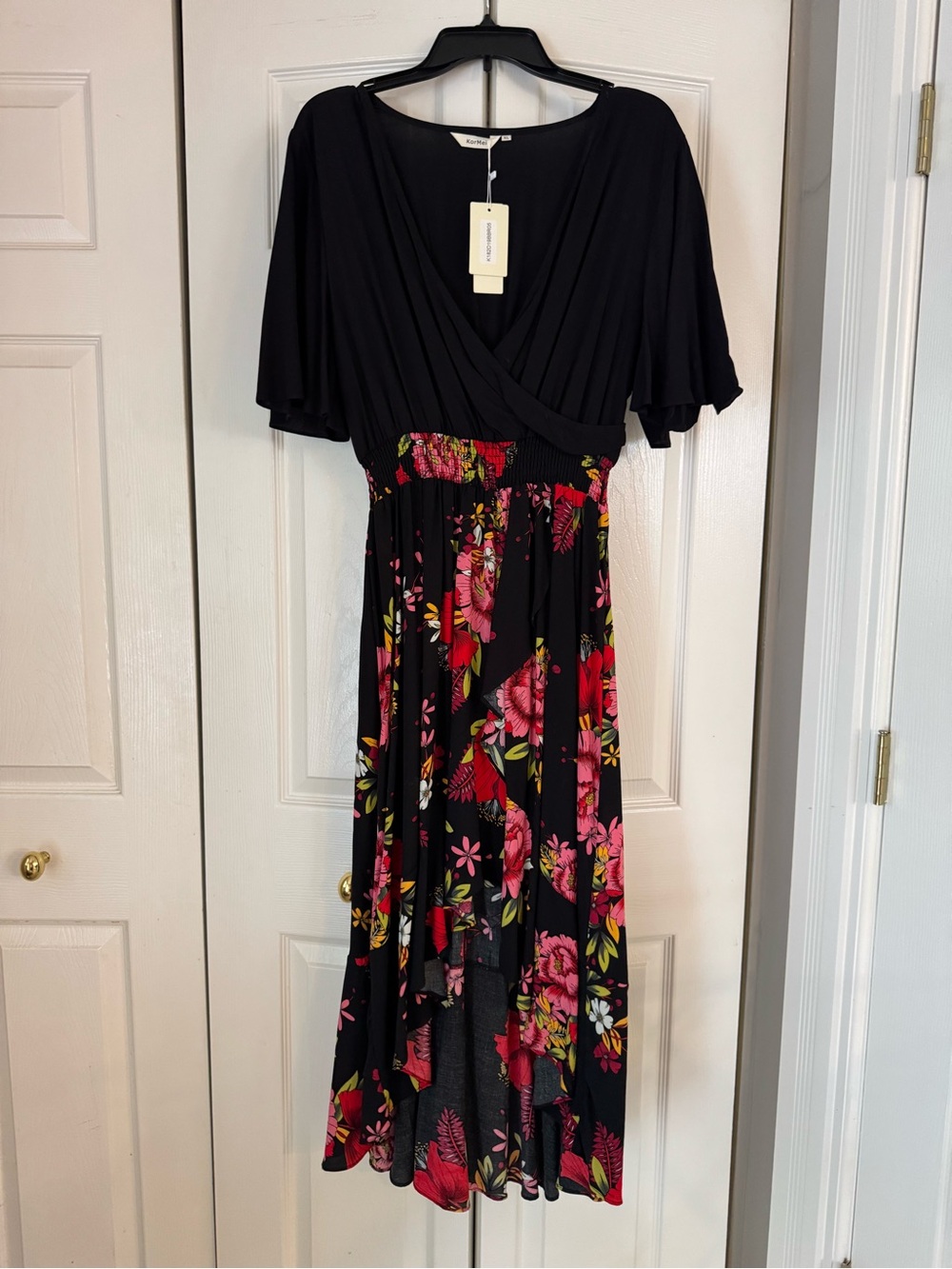 Women’s Short Sleeve Floral Maxi High Low V-Neck Flowy Dress, size XL NWT - Picture 5 of 16